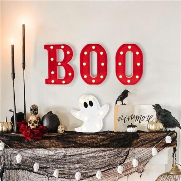 Halloween Decorations Indoor - 4 LED Light Up Letters Boo and Ghost Marquee Sign - Picture 6 of 7